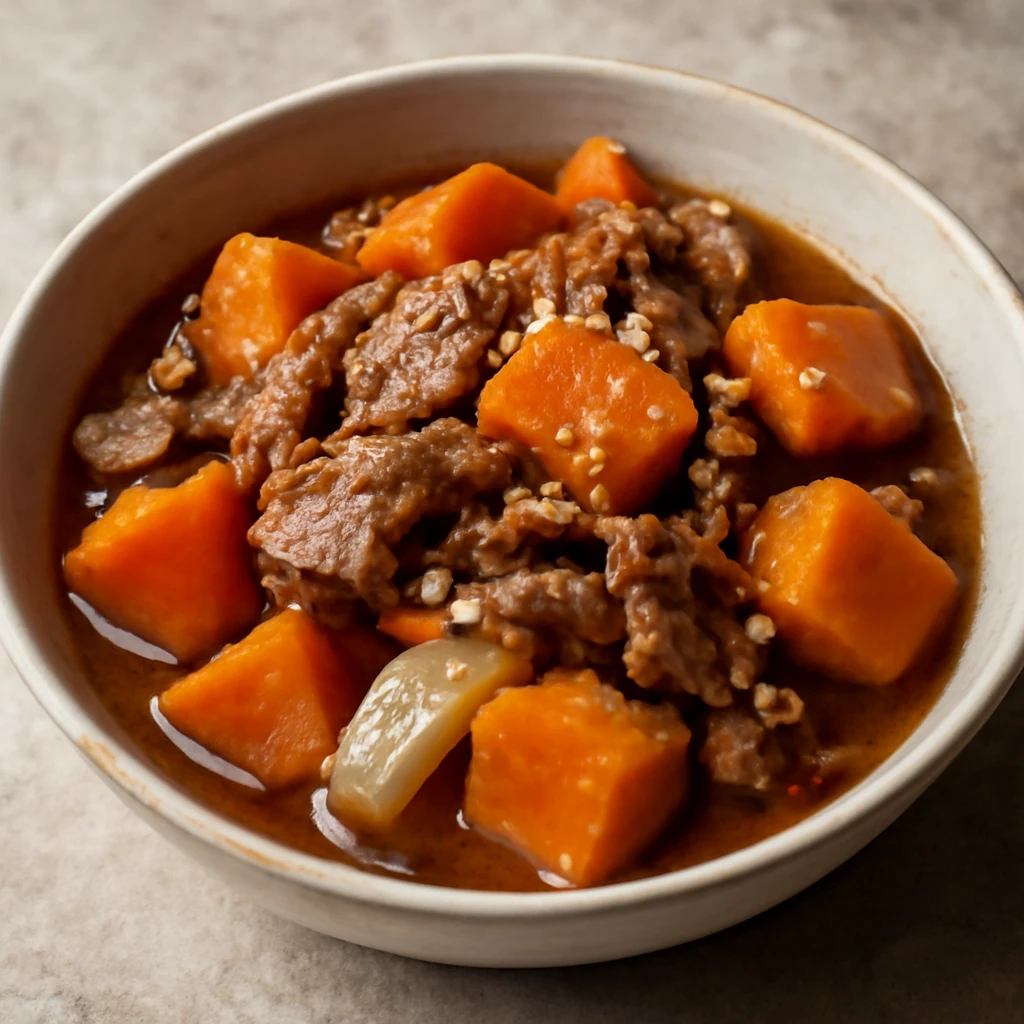 Japán étel marhahússal és édesburgonyával