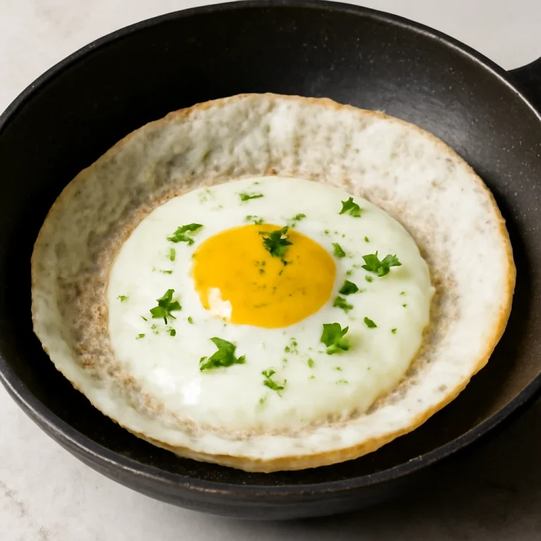 Egg appam serpenyőben, tojással és korianderrel díszítve