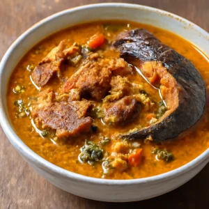 Fűszeres egusi soup füstölt hallal, gazdag és ínycsiklandó