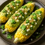 Elote avokádóval tálalva, friss korianderrel és feta sajttal megszórva
