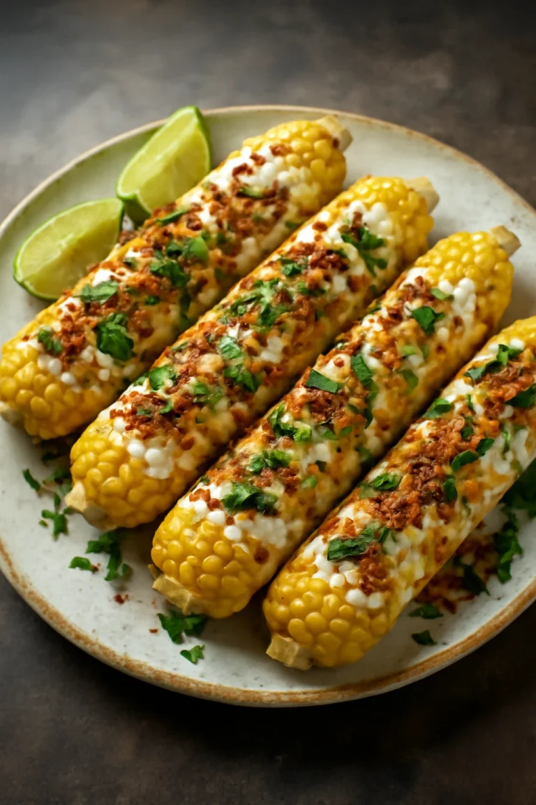 Elote pirított hagymával, friss korianderrel tálalva