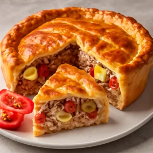 Portugál tonhalas pite, gazdag tojásos töltelékkel