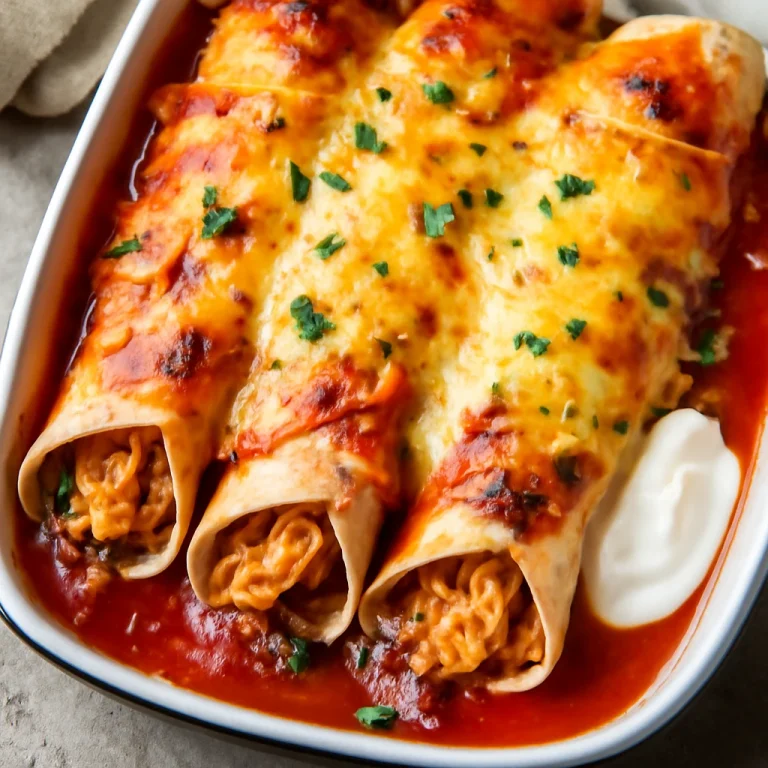 Enchilada csirkével, tortillában, olvadt sajttal, paradicsomszószban tálalva