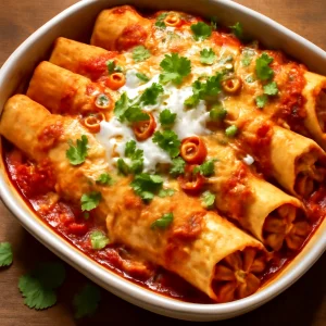 Fűszeres enchilada csirkehússal, sajttal és friss korianderrel