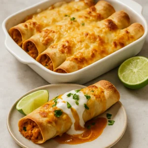 Szaftos csirkés enchilada friss lime ízesítéssel