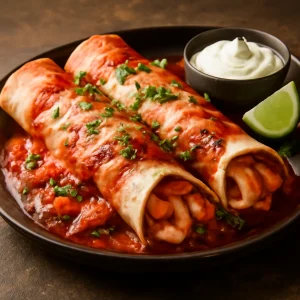 Enchilada tenger gyümölcseivel, gazdag ízvilággal és fűszeres szósszal