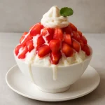 Epres bingsu, koreai jégkása friss eperrel és tejszínnel