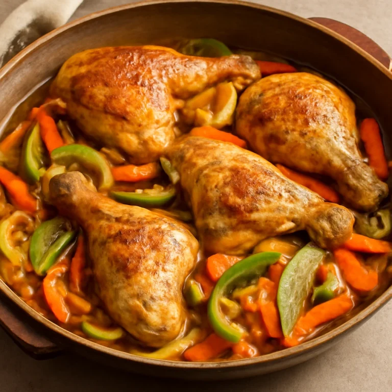 Escabeche csirkéből, csirkecombok savanyú szósszal és friss zöldségekkel