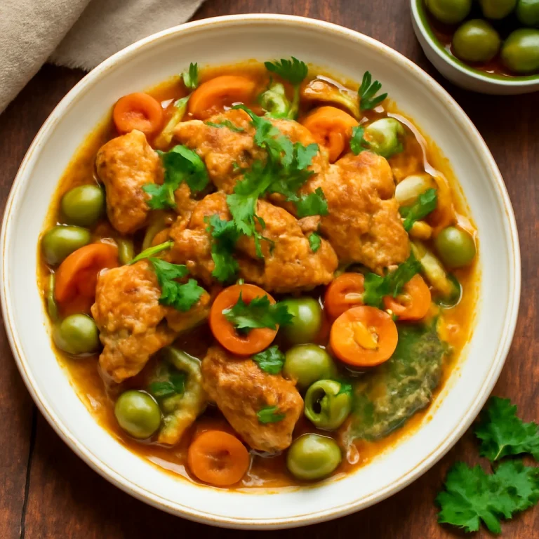 Escabeche olívabogyóval, csirkehússal, sárgarépával és fűszerekkel