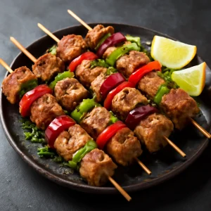 Grillezett sertéshús és zöldségek espetadában