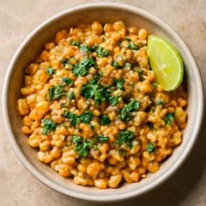 Esquites mexikói stílusban csípős szósszal és friss korianderrel