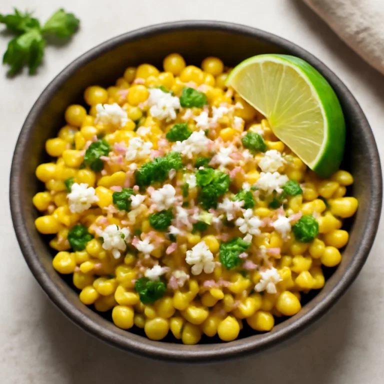 Esquites feta sajttal és korianderrel tálalva, friss lime ízesítéssel