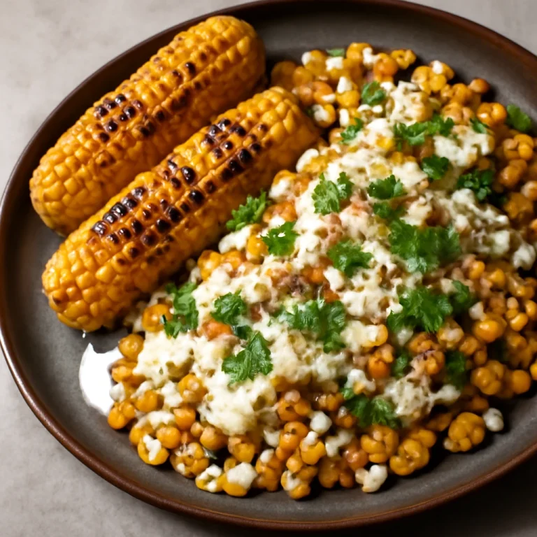 Esquites grillen sütve, sült kukorica feta sajttal és tejföllel, friss korianderrel díszítve