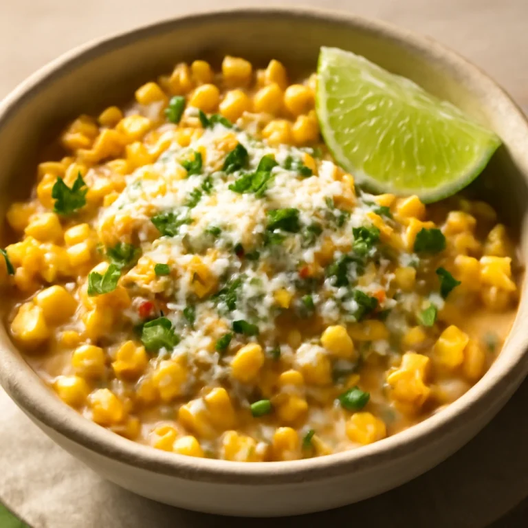 Esquites lime-mal, friss korianderrel és parmezánnal tálalva