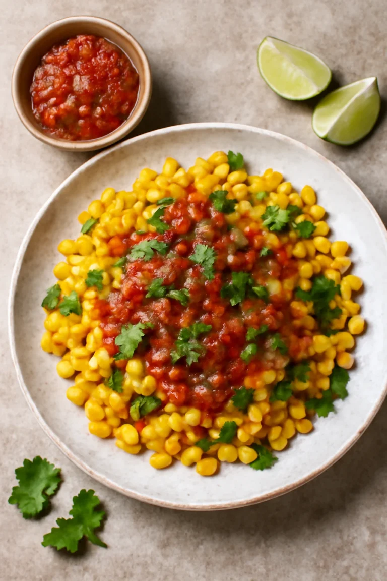 Esquites salsával, friss korianderrel díszítve