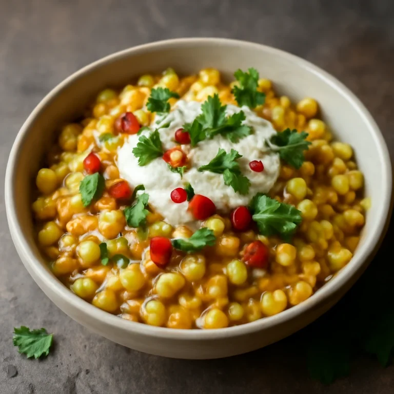Esquites tejföllel tálalva, fűszeres kukorica és friss korianderrel