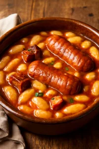 Fűszeres spanyol fabada chorizóval és friss babbal