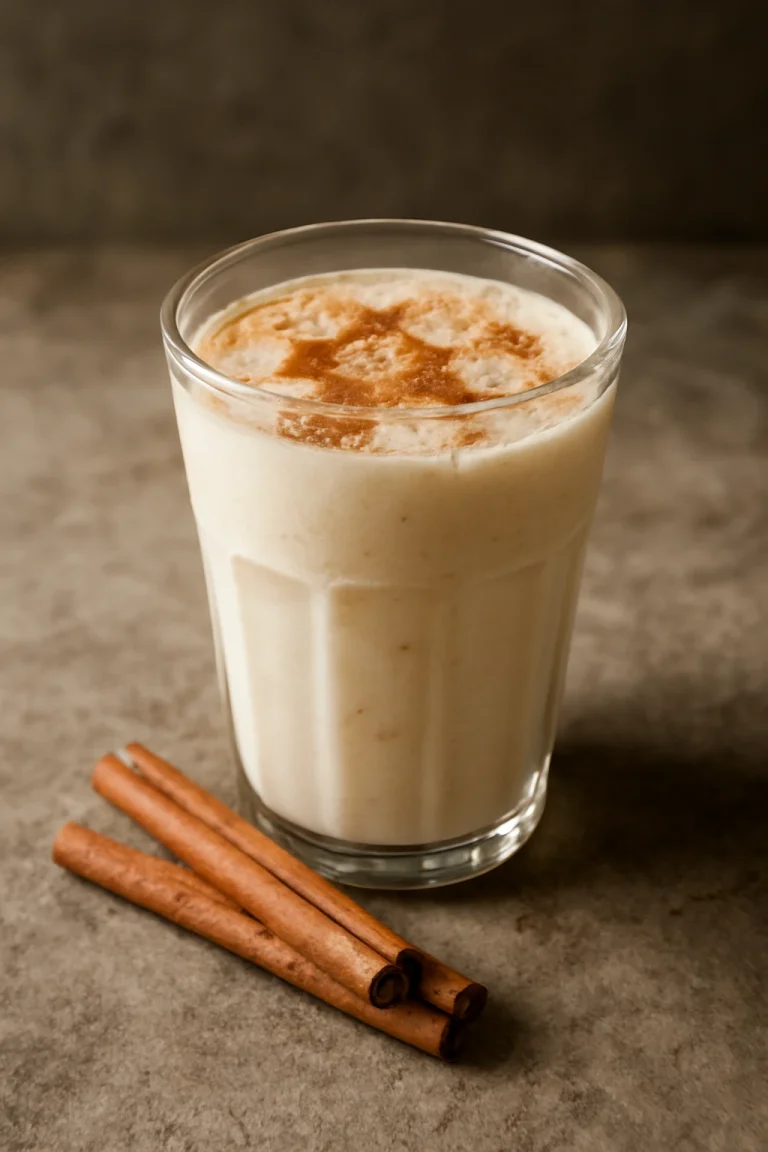 Fahéjas lassi frissítő ital jéggel tálalva
