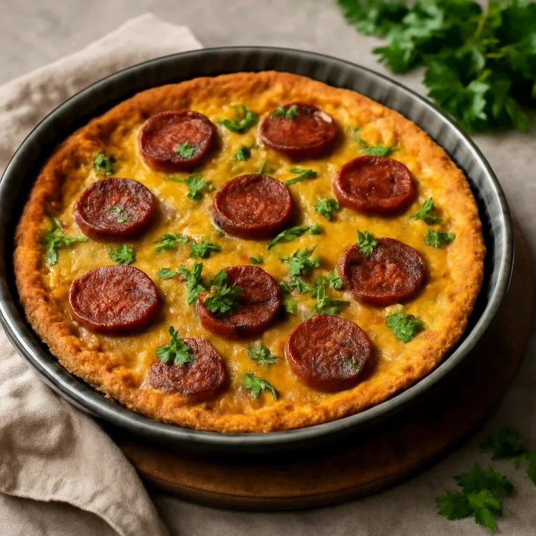 Fainá chorizóval tálalva, friss petrezselyemmel