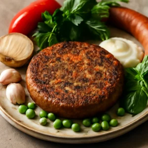 Növényi alapú falukorv, zöld fűszerekkel és vegán majonézzel tálalva