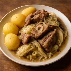 Főtt burgonya, bárányhús és káposzta, gazdag ízvilággal