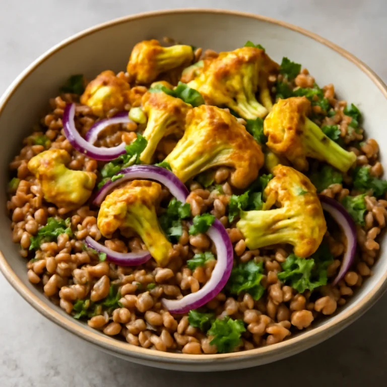 Farro sült karfiollal és curry fűszerkeverékkel tálalva