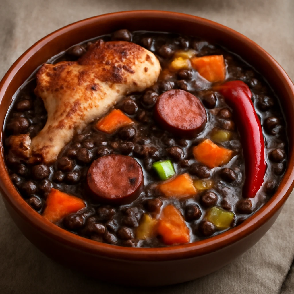 Brazíl füstölt csirkés bab étel