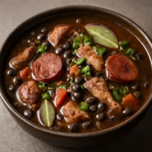 Fűszeres feijoada gazdag füstölt sertéshússal