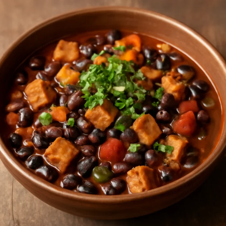 Feijoada füstölt tofuval, friss korianderrel díszítve