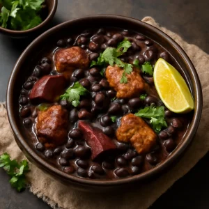 Feijoada gluténmentes, gazdag húsokkal és fekete babbal