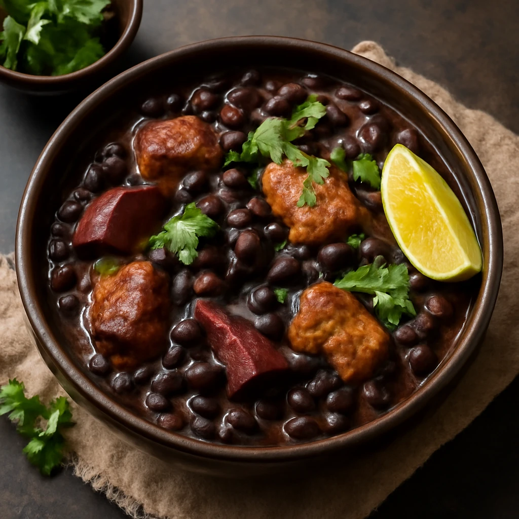 Feijoada gluténmentes, gazdag húsokkal és fekete babbal