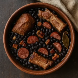 Klasszikus brazil feijoada fekete babbal és füstölt hússal