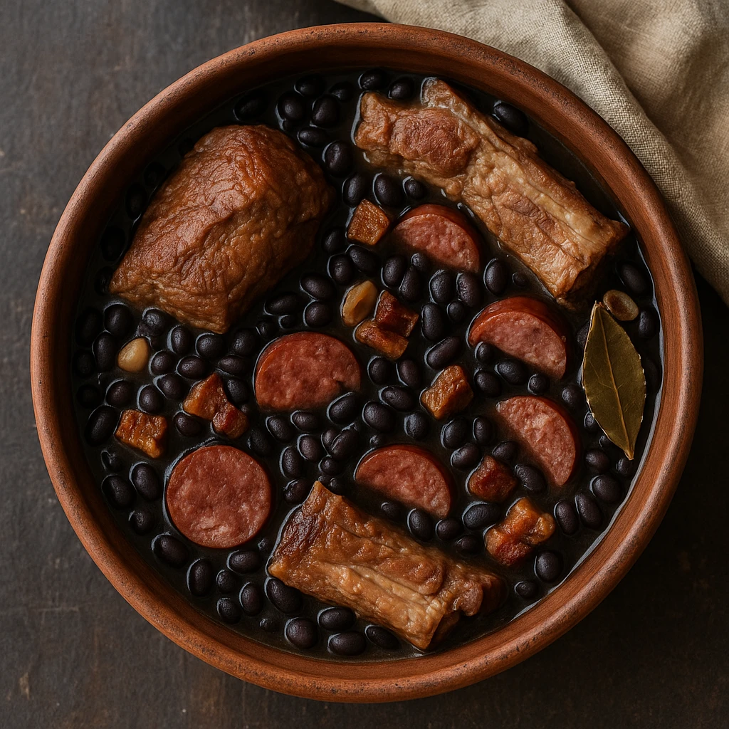 Klasszikus brazil feijoada fekete babbal és füstölt hússal