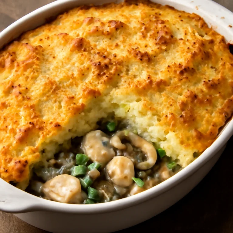 Fish pie gombával, aranybarna krémes burgonyával és halas töltelékkel