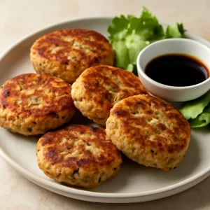 Ropogós fishcake gyömbérrel, tálalva