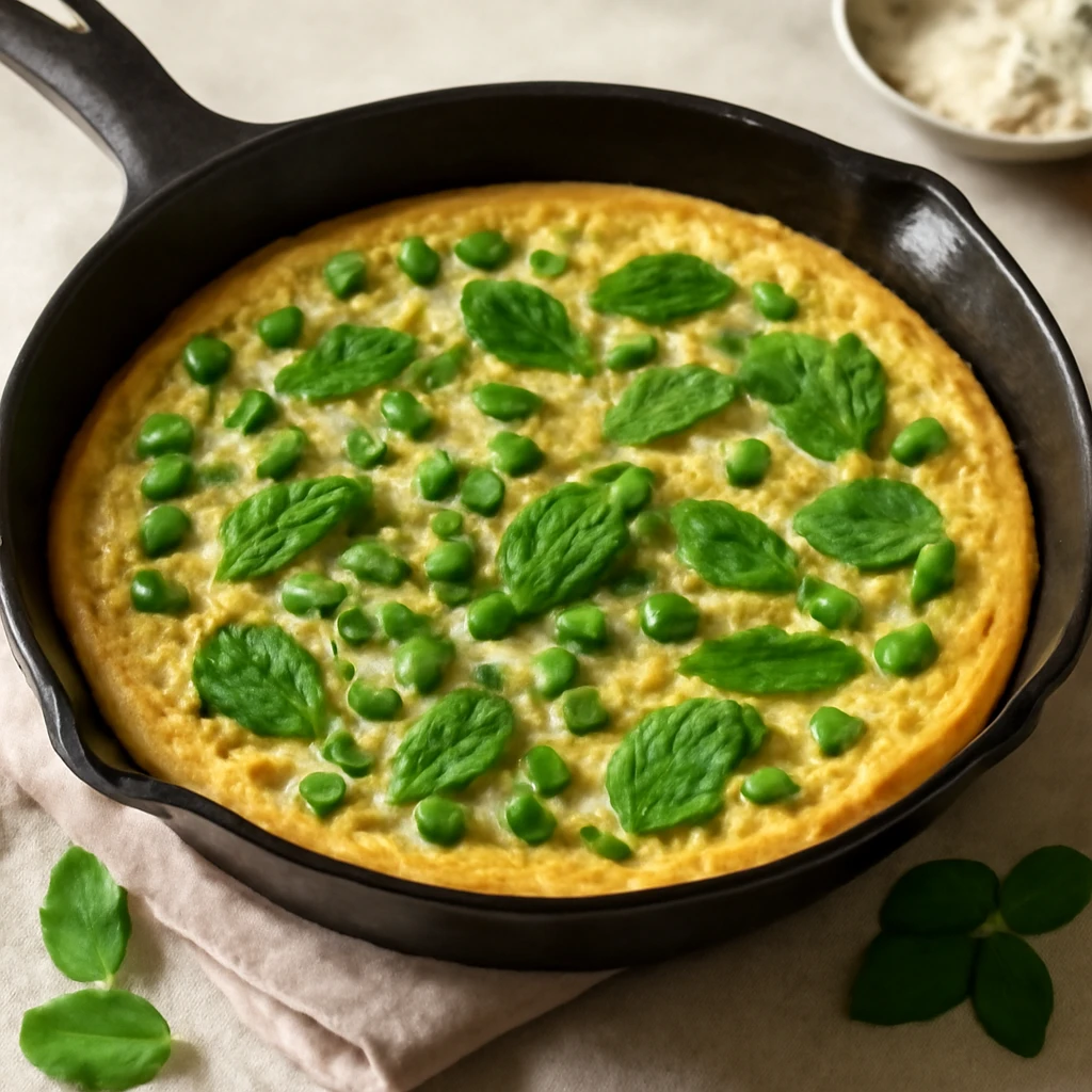 Friss, egészséges frittata zöldborsóval és menta levelekkel