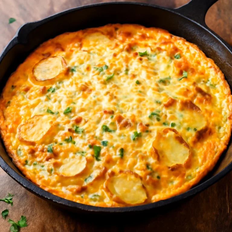 Frittata burgonyával és hagymával, reszelt sajttal a tetején, frissen tálalva