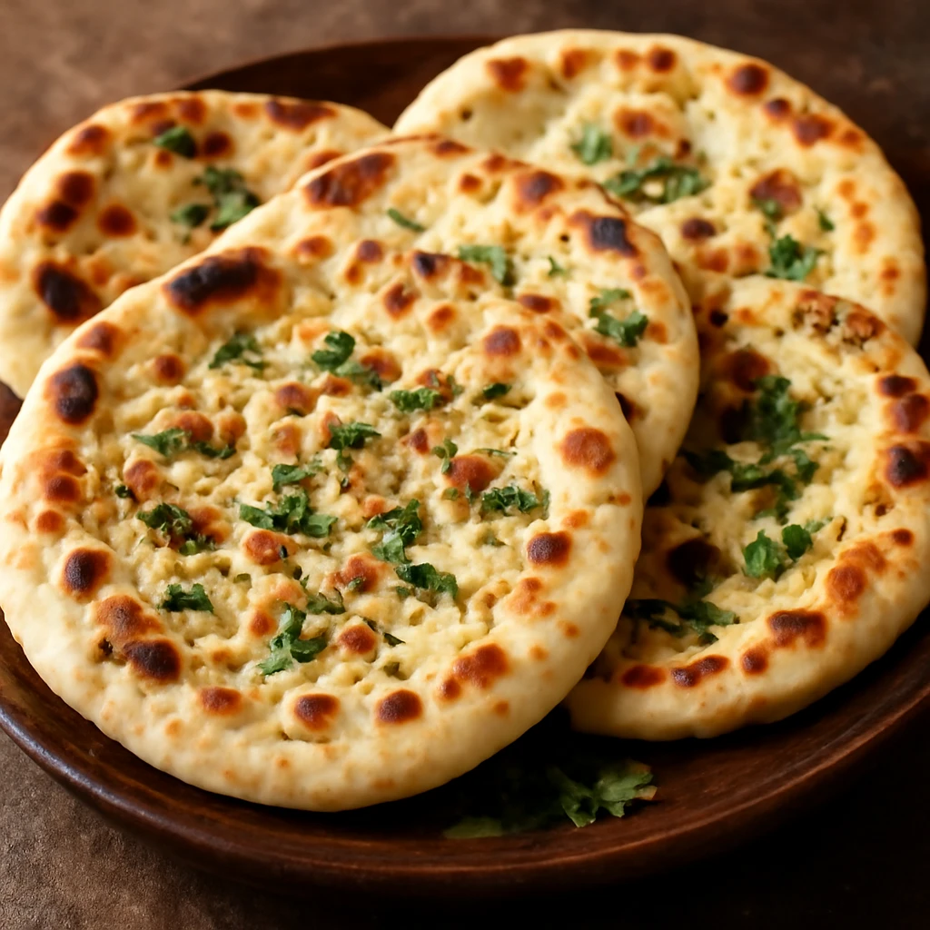 Köményes naan kenyér friss korianderrel díszítve