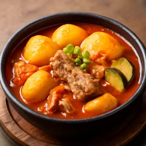 Friss és gazdag koreai Gamjatang Jjigae sertéshúsos leves