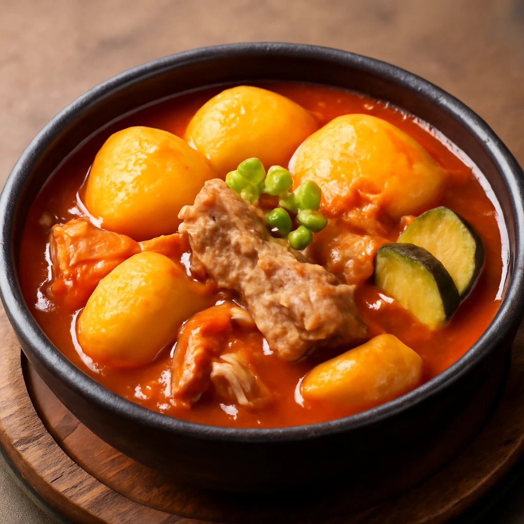 Friss Ã©s gazdag koreai Gamjatang Jjigae sertÃ©shÃºsos leves
