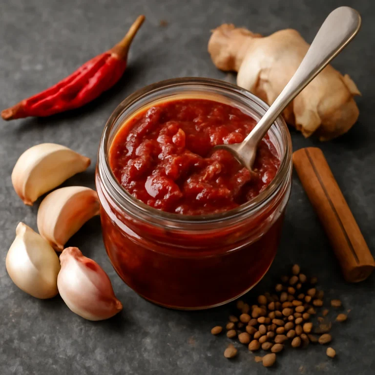 Garlic chutney üvegben, gazdag fűszeres szósz