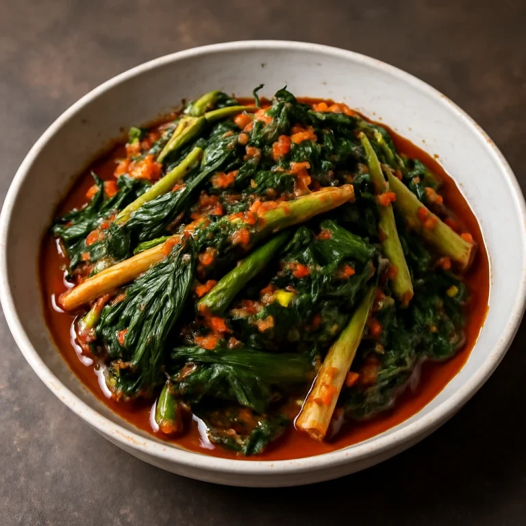 Gat kimchi-mustárlevél kimchi, frissen elkészítve, gazdag piros és zöld színekben