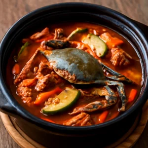 Friss és gazdag koreai Ge Jjigae kacsahúsos leves
