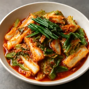 Frissen készült koreai kimchi, gazdag fűszerekkel és ízekkel