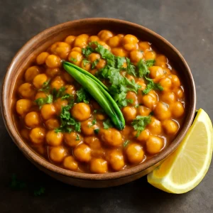 Indiai Ghugni chaat zöld chilivel, friss korianderrel és citrommal
