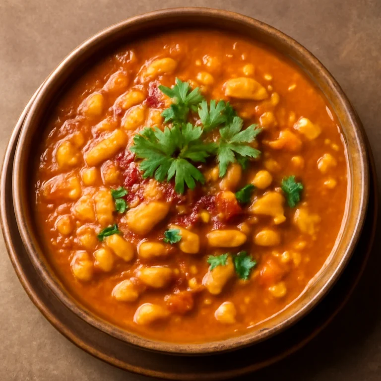 Ghugni chili fűszerrel, fehér bab és fűszeres paradicsom szósszal