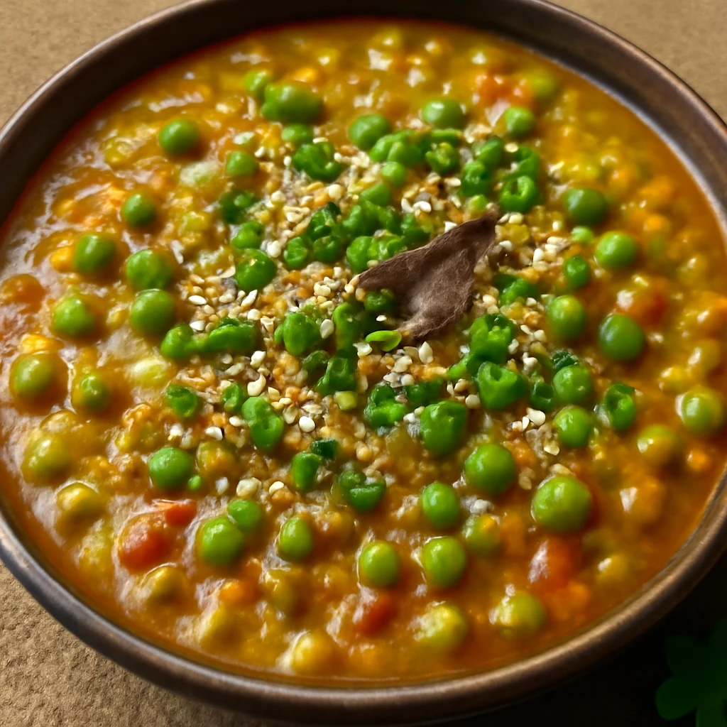 Indiai ghugni currys zöld borsóval és friss korianderrel