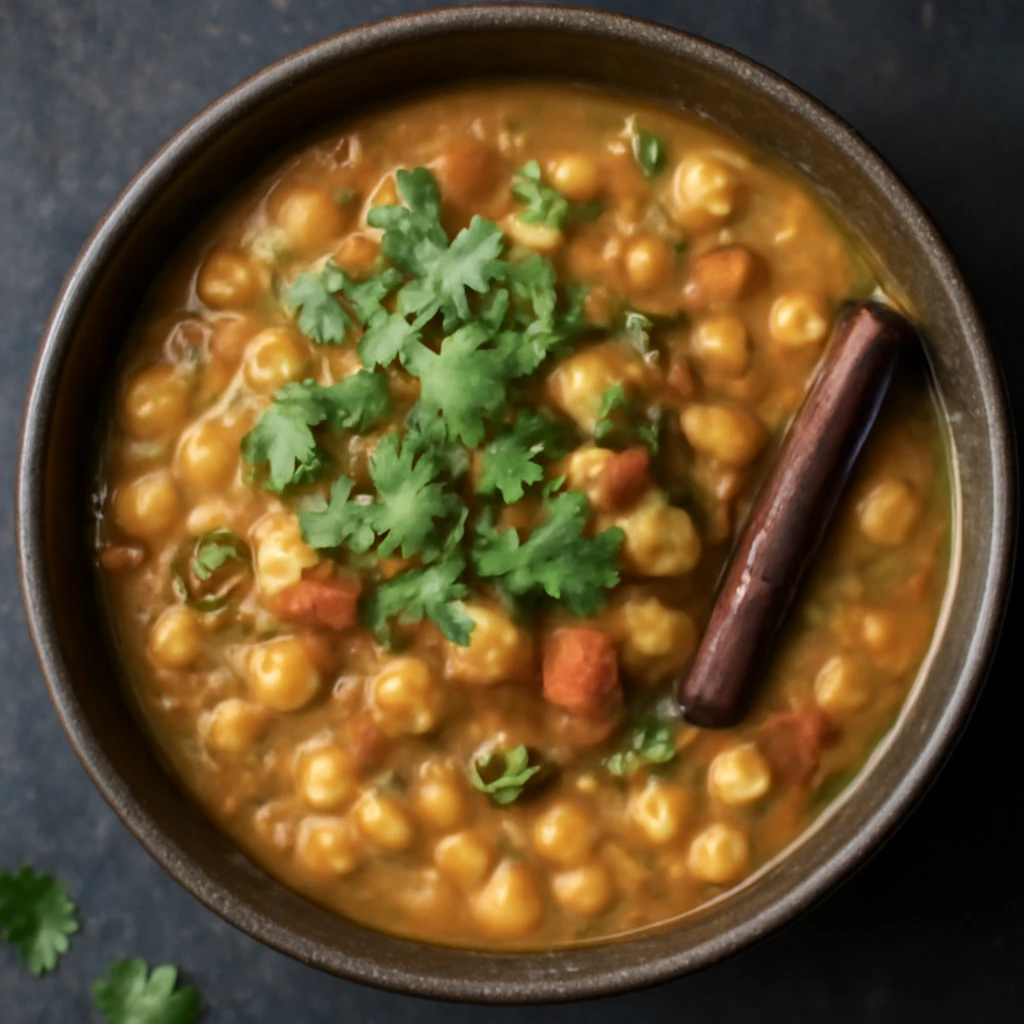 Fűszeres ghugni sárga borsóval, korianderrel