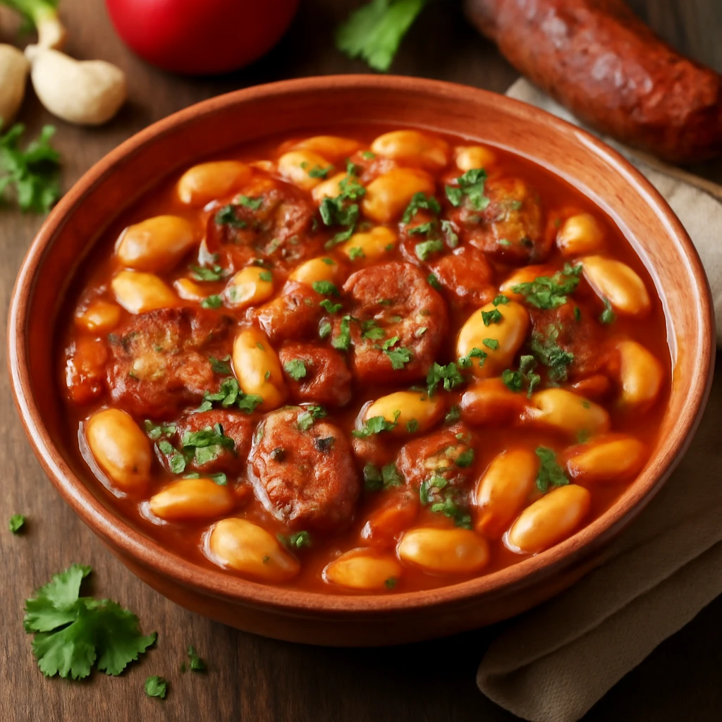 Görög étel gazdag babbal és kolbásszal