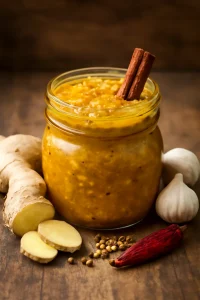 Ginger chutney készítve, édes és fűszeres gyömbér szósz, tökéletes kiegészítő indiai ételekhez